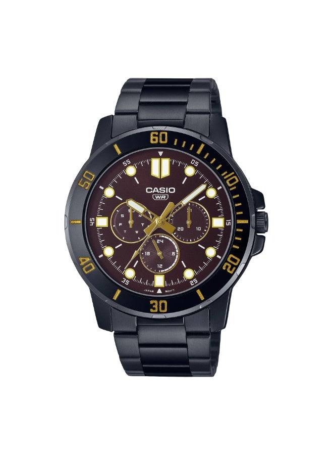 كاسيو Enticer Analog Men's Watch MTP‑VD300B‑5EUDF, 49 mm Brown Dial, Black Ion‑Plated Stainless  Band, Water‑Resistant - Image 1